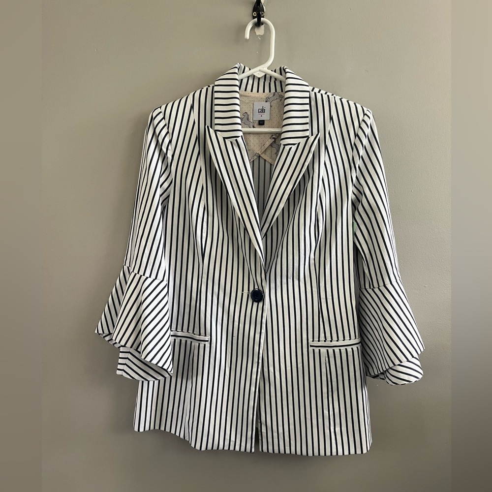 Cabinet Blazer Cream and Black Stripes -‎ Bell Sleeve Unique Size 4 - Picture 6 of 6
